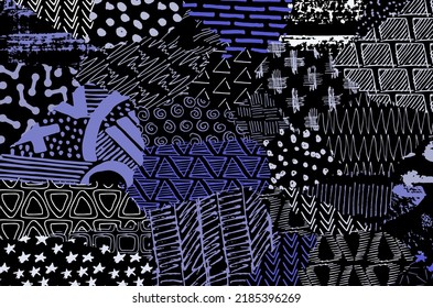 Abstract black strokes, Hand sketched Vector Pattern. Retro abstract pattern in geometric style. Abstract multicolored geometric pattern.	
