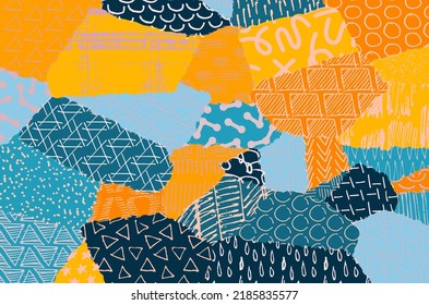 Abstract black strokes, Hand sketched Vector Pattern. Retro abstract pattern in geometric style. Abstract multicolored geometric pattern.	
