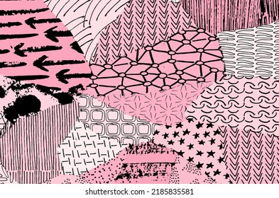 Abstract black strokes, Hand sketched Vector Pattern. Retro abstract pattern in geometric style. Abstract multicolored geometric pattern.	
