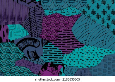 Abstract black strokes, Hand sketched Vector Pattern. Retro abstract pattern in geometric style. Abstract multicolored geometric pattern.	
