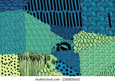 Abstract black strokes, Hand sketched Vector Pattern. Retro abstract pattern in geometric style. Abstract multicolored geometric pattern.	
