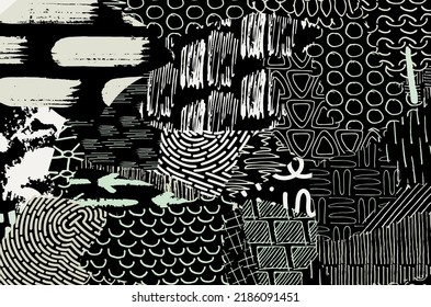 Abstract black strokes, Hand sketched Vector Pattern. Retro abstract pattern in geometric style. Abstract multicolored geometric pattern.	
