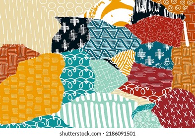 Abstract black strokes, Hand sketched Vector Pattern. Retro abstract pattern in geometric style. Abstract multicolored geometric pattern.	
