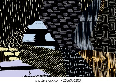 Abstract black strokes, Hand sketched Vector Pattern. Retro abstract pattern in geometric style. Abstract multicolored geometric pattern.	
