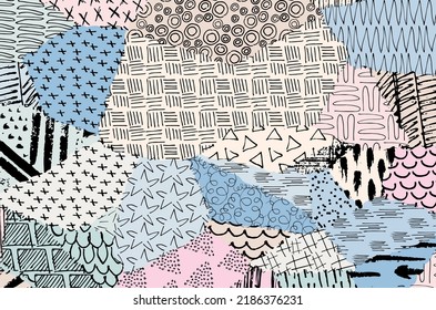 Abstract black strokes, Hand sketched Vector Pattern. Retro abstract pattern in geometric style. Abstract multicolored geometric pattern.	
