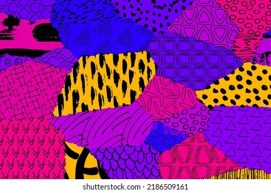 Abstract black strokes, Hand sketched Vector Pattern. Retro abstract pattern in geometric style. Abstract multicolored geometric pattern.	

