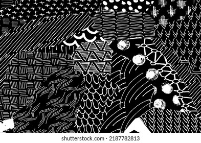 Abstract black strokes, Hand sketched Vector Pattern. Retro abstract pattern in geometric style. Abstract multicolored geometric pattern.	