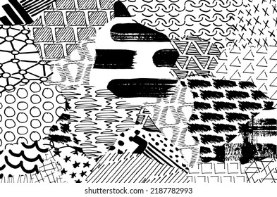 Abstract black strokes, Hand sketched Vector Pattern. Retro abstract pattern in geometric style. Abstract multicolored geometric pattern.	