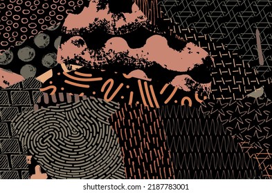 Abstract black strokes, Hand sketched Vector Pattern. Retro abstract pattern in geometric style. Abstract multicolored geometric pattern.	
