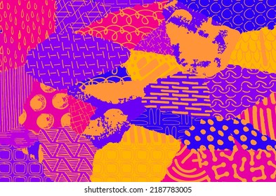 Resumen de trazos negros, patrón vector esbozado por la mano. Patrón abstracto retro en estilo geométrico. Resumen de patrón geométrico multicolor.	