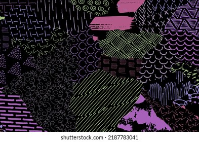 Abstract black strokes, Hand sketched Vector Pattern. Retro abstract pattern in geometric style. Abstract multicolored geometric pattern.	