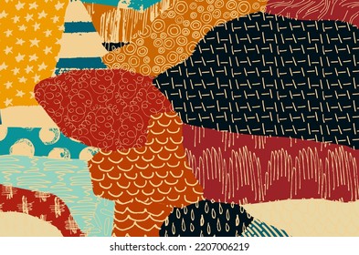 Abstract black strokes, Hand sketched Vector Pattern. Retro abstract pattern in geometric style. Abstract multicolored geometric pattern.	

