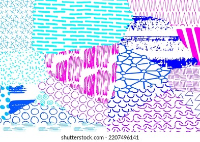 Abstract black strokes, Hand sketched Vector Pattern. Retro abstract pattern in geometric style. Abstract multicolored geometric pattern.	
