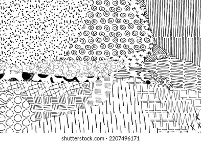 Abstract black strokes, Hand sketched Vector Pattern. Retro abstract pattern in geometric style. Abstract multicolored geometric pattern.	
