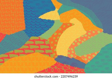 Abstract black strokes, Hand sketched Vector Pattern. Retro abstract pattern in geometric style. Abstract multicolored geometric pattern.	
