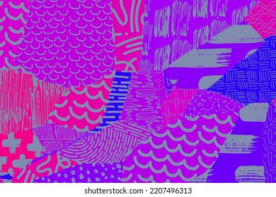 Abstract black strokes, Hand sketched Vector Pattern. Retro abstract pattern in geometric style. Abstract multicolored geometric pattern.	
