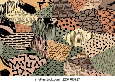 Abstract black strokes, Hand sketched Vector Pattern. Retro abstract pattern in geometric style. Abstract multicolored geometric pattern.	