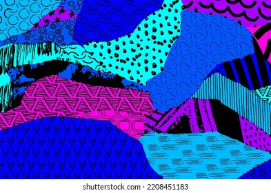 Abstract black strokes, Hand sketched Vector Pattern. Retro abstract pattern in geometric style. Abstract multicolored geometric pattern.	

