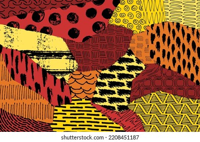 Abstract black strokes, Hand sketched Vector Pattern. Retro abstract pattern in geometric style. Abstract multicolored geometric pattern.	
