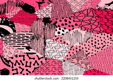 Abstract black strokes, Hand sketched Vector Pattern. Retro abstract pattern in geometric style. Abstract multicolored geometric pattern.	
