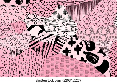 Abstract black strokes, Hand sketched Vector Pattern. Retro abstract pattern in geometric style. Abstract multicolored geometric pattern.	
