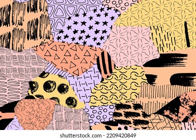 Abstract black strokes, Hand sketched Vector Pattern. Retro abstract pattern in geometric style. Abstract multicolored geometric pattern.	

