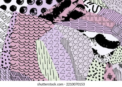Abstract black strokes, Hand sketched Vector Pattern. Retro abstract pattern in geometric style. Abstract multicolored geometric pattern.	
