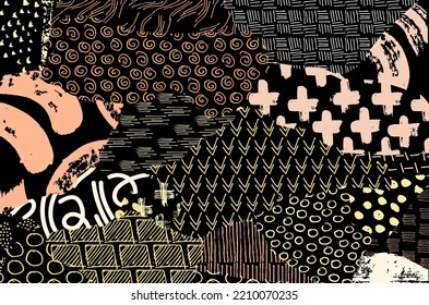Abstract black strokes, Hand sketched Vector Pattern. Retro abstract pattern in geometric style. Abstract multicolored geometric pattern.	
