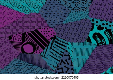 Abstract black strokes, Hand sketched Vector Pattern. Retro abstract pattern in geometric style. Abstract multicolored geometric pattern.	
