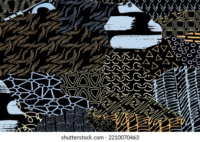 Abstract black strokes, Hand sketched Vector Pattern. Retro abstract pattern in geometric style. Abstract multicolored geometric pattern.	
