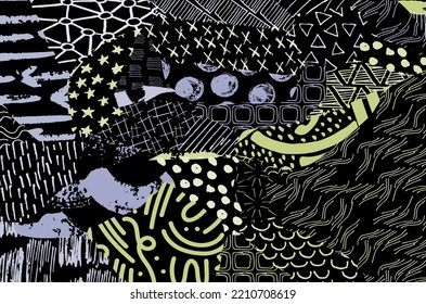 Abstract black strokes, Hand sketched Vector Pattern. Retro abstract pattern in geometric style. Abstract multicolored geometric pattern.	
