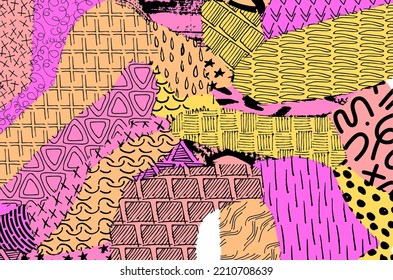 Abstract black strokes, Hand sketched Vector Pattern. Retro abstract pattern in geometric style. Abstract multicolored geometric pattern.	
