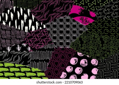 Abstract black strokes, Hand sketched Vector Pattern. Retro abstract pattern in geometric style. Abstract multicolored geometric pattern.	