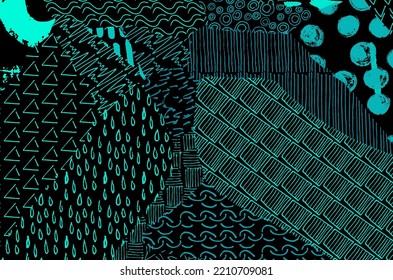 Abstract black strokes, Hand sketched Vector Pattern. Retro abstract pattern in geometric style. Abstract multicolored geometric pattern.	