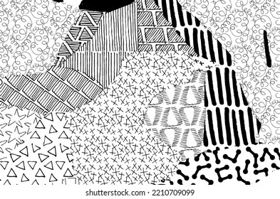 Abstract black strokes, Hand sketched Vector Pattern. Retro abstract pattern in geometric style. Abstract multicolored geometric pattern.	