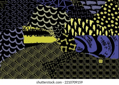 Abstract black strokes, Hand sketched Vector Pattern. Retro abstract pattern in geometric style. Abstract multicolored geometric pattern.	