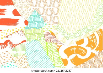 Abstract black strokes, Hand sketched Vector Pattern. Retro abstract pattern in geometric style. Abstract multicolored geometric pattern.	
