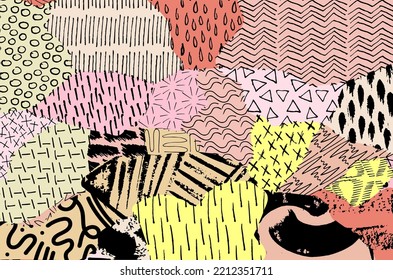 Abstract black strokes, Hand sketched Vector Pattern. Retro abstract pattern in geometric style. Abstract multicolored geometric pattern.	
