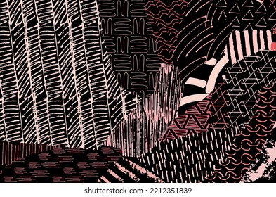 Abstract black strokes, Hand sketched Vector Pattern. Retro abstract pattern in geometric style. Abstract multicolored geometric pattern.	

