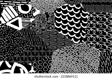 Abstract black strokes, Hand sketched Vector Pattern. Retro abstract pattern in geometric style. Abstract multicolored geometric pattern.	