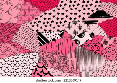 Abstract black strokes, Hand sketched Vector Pattern. Retro abstract pattern in geometric style. Abstract multicolored geometric pattern.	