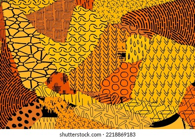 Abstract black strokes, Hand sketched Vector Pattern. Retro abstract pattern in geometric style. Abstract multicolored geometric pattern.	