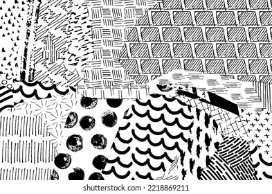 Abstract black strokes, Hand sketched Vector Pattern. Retro abstract pattern in geometric style. Abstract multicolored geometric pattern.	