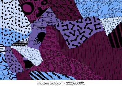 Abstract black strokes, Hand sketched Vector Pattern. Retro abstract pattern in geometric style. Abstract multicolored geometric pattern.	
