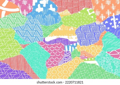 Abstract black strokes, Hand sketched Vector Pattern. Retro abstract pattern in geometric style. Abstract multicolored geometric pattern.	
