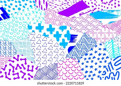 Abstract black strokes, Hand sketched Vector Pattern. Retro abstract pattern in geometric style. Abstract multicolored geometric pattern.	
