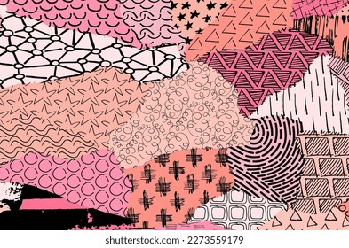 Abstract black strokes, Hand sketched Vector Pattern. Retro abstract pattern in geometric style. Abstract multicolored geometric pattern.	