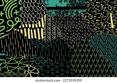 Abstract black strokes, Hand sketched Vector Pattern. Retro abstract pattern in geometric style. Abstract multicolored geometric pattern.	