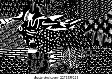 Abstract black strokes, Hand sketched Vector Pattern. Retro abstract pattern in geometric style. Abstract multicolored geometric pattern.	