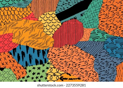 Abstract black strokes, Hand sketched Vector Pattern. Retro abstract pattern in geometric style. Abstract multicolored geometric pattern.	